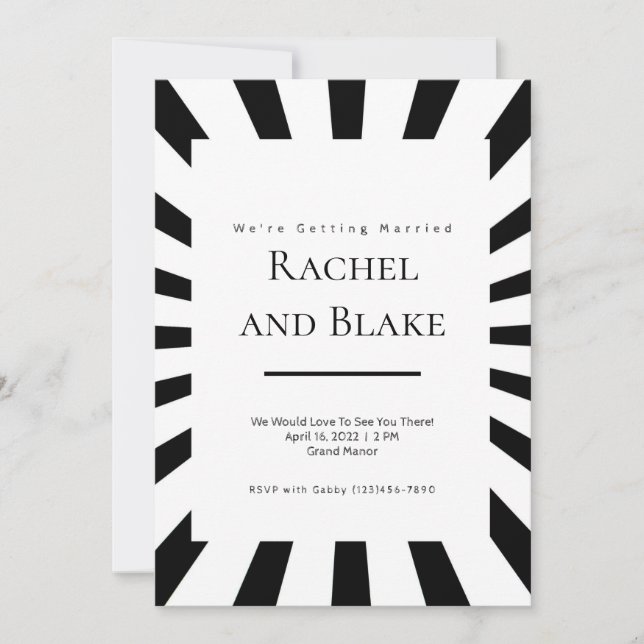 Black + White Optical Illusion Wedding Invitation (Front)