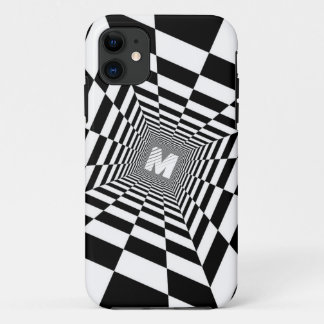 Black & White Optical Illusion, White Monogram iPhone 11 Case