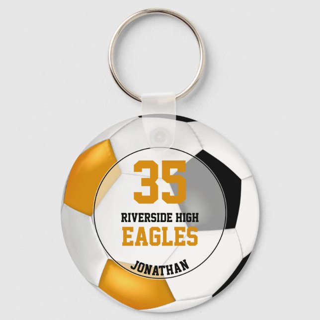 black white orange boy's soccer team spirit keychain (Front)
