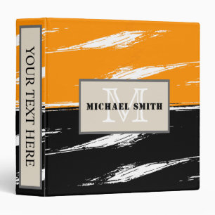 Black White Orange Brush Stroke Monogram #2 Binder