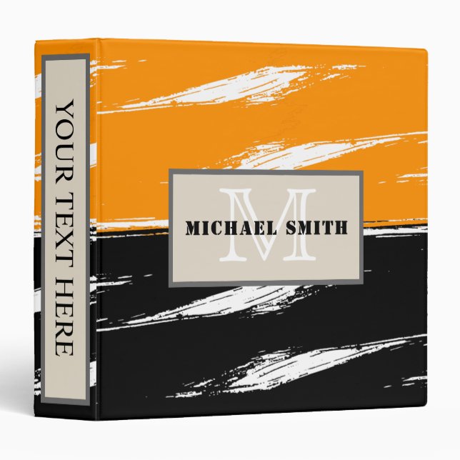 Black White Orange Brush Stroke Monogram #2 Binder (Front/Spine)