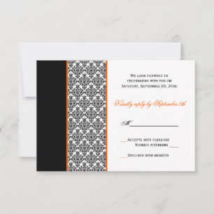 Black White Orange Damask RSVP Card