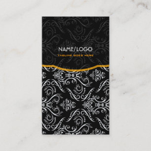 Black White Orange Fine Line Shading Pattern Business Card