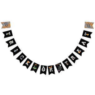 Black White & Orange Illustrated Halloween Bunting Flags