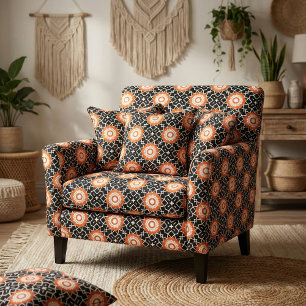 Black White Orange Mosaic Moroccan Geometric Fabric