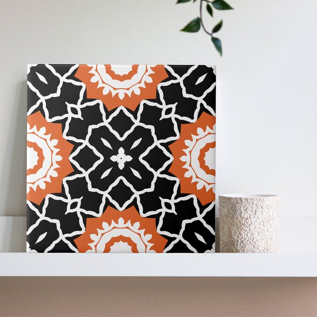 Black White Orange Mosaic Moroccan Geometric Tile (Creator Uploaded)