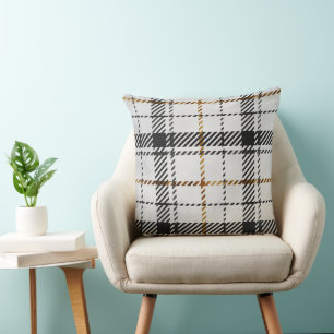 Black White & Orange Plaid Throw Pillow