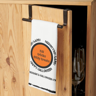 Black White Orange Spooky Modern Happy Halloween Kitchen Towel