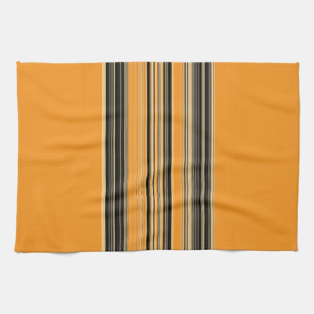 Black White Orange Striped Pattern Kitchen Towel (Horizontal)