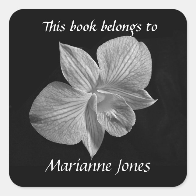 Black & White Orchid Bookplate Sticker (Front)