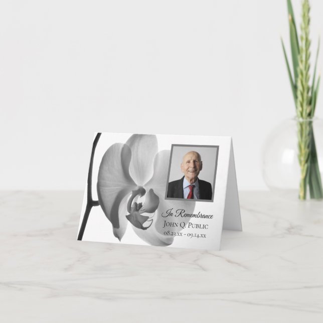 Black White Orchid Funeral Memorial Sympathy Thank You Card (Front)