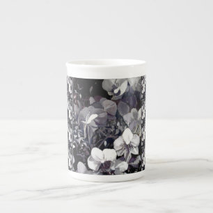 Black White Orchid Multi Stripe Bone China Mug