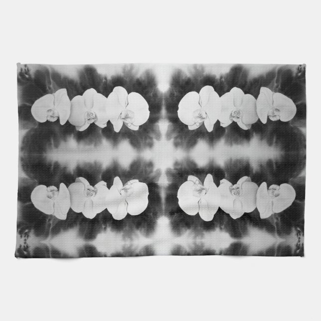 Black White Orchid painting tropical floral   Kitchen Towel (Horizontal)