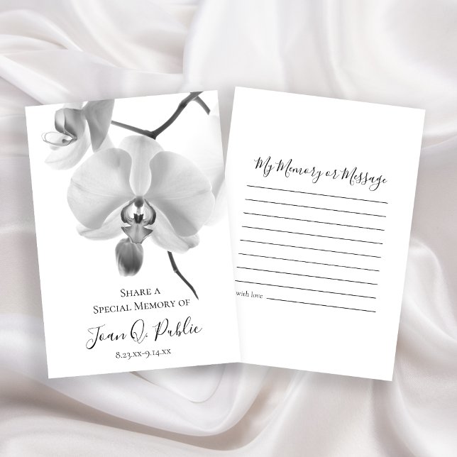 Black White Orchids on Stem Share Memory Funeral  Card (Creator Uploaded)