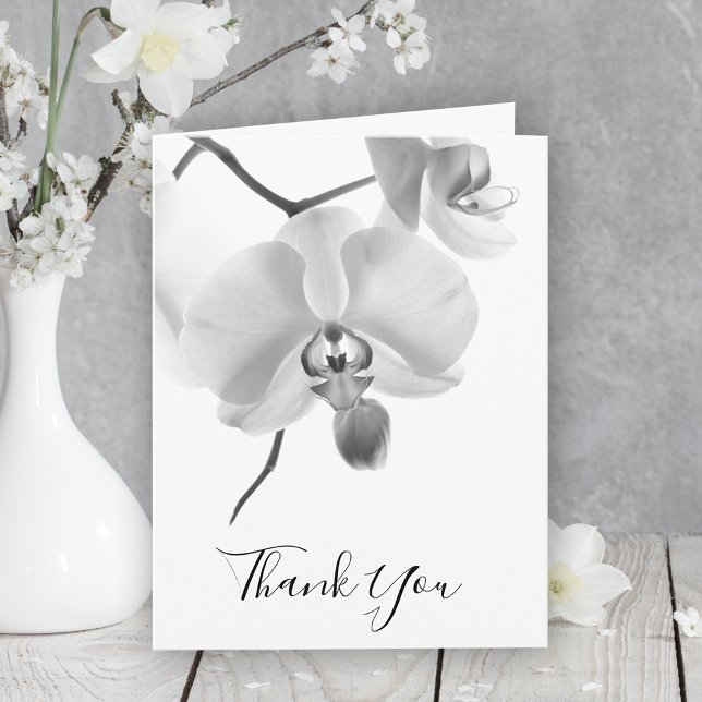 Black White Orchids on Stem Sympathy Thank You Card (Creator Uploaded)