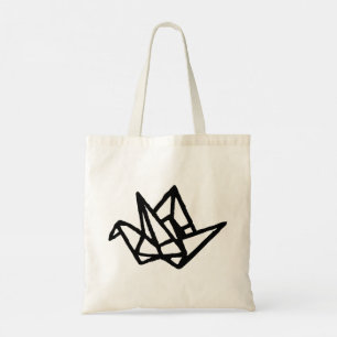 Black & White Origami Paper Crane Linocut Tote Bag