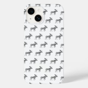 Black & White Ornamental Walking Moose Silhouette Case-Mate iPhone 14 Case