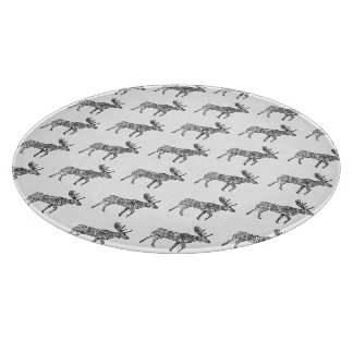 Black & White Ornamental Walking Moose Silhouette Cutting Board