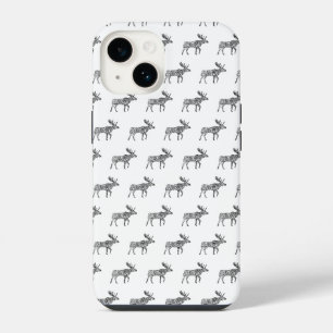 Black & White Ornamental Walking Moose Silhouette iPhone 14 Case