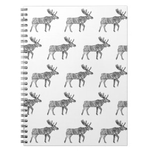 Black & White Ornamental Walking Moose Silhouette Notebook