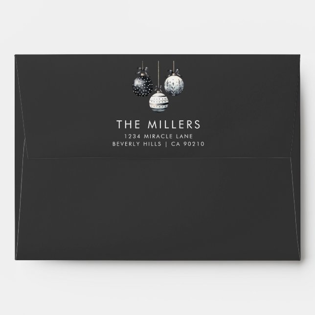 Black White Ornaments Minimalist Christmas Envelope (Back (Top Flap))