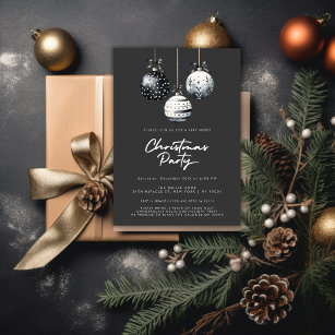 Black White Ornaments Minimalist Christmas Party Invitation