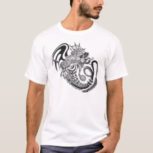 Black & White Ornate Dragon Design T-Shirt