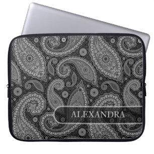 Black & White Ornate Floral Paisley Pattern 2 Laptop Sleeve