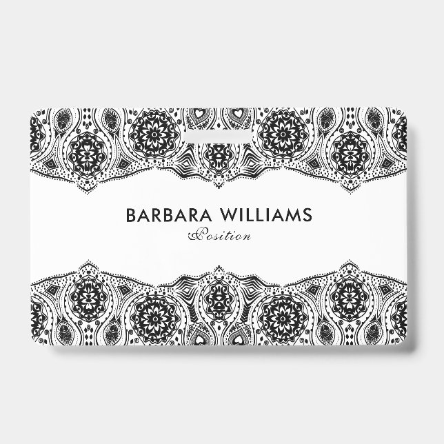 Black & White Ornate Lace Border Badge (Front)