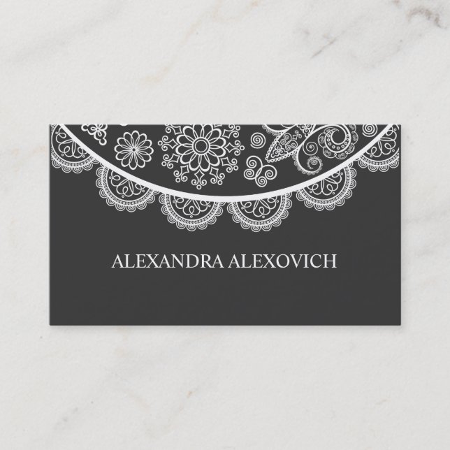 Black & White Ornate Lace Pattern Business Card (Front)