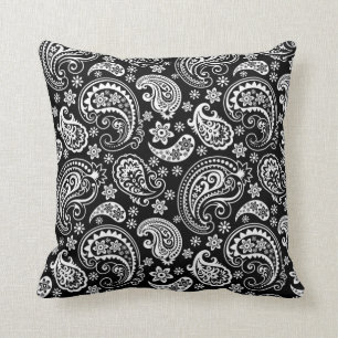 Black & WHite Ornate Paisley Pattern Throw Pillow
