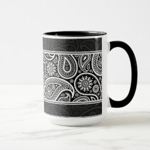 Black & White Ornate Retro Paisley Pattern Design Mug