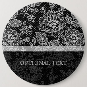 Black & White Ornate Vintage Floral Lace Pattern 6 Inch Round Button