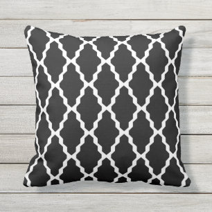 Black White Outdoor Pillows Trellis Tile Pattern
