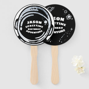 Black White Outer Space Astronaut Hand Fan