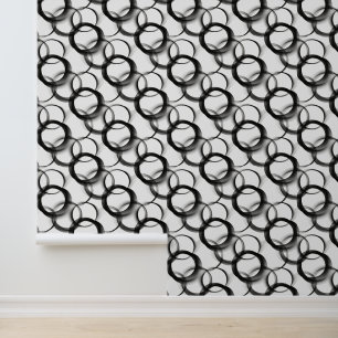 Black & White Overlapping Circles – Geometric Seam Wallpaper