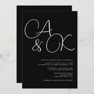 Black & White Oversized Names Monogram Wedding Invitation