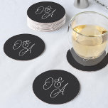 Black & White Oversized Script Monogram Wedding Round Paper Coaster<br><div class="desc">A beautiful typography based wedding coaster featuring your initials in black and white oversized script lettering. Personalize with your initials,  then use the Design Tool to adjust size and positioning to create your custom monogram.</div>