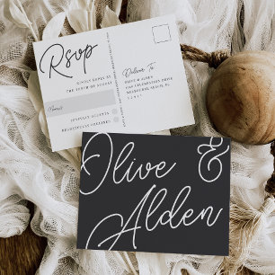 Black & White Oversized Script RSVP Postcard