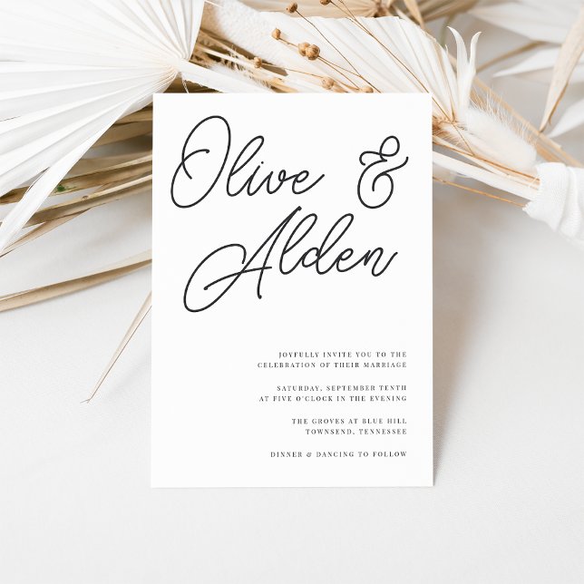 Black & White Oversized Script Wedding Invitation (Creator Uploaded)