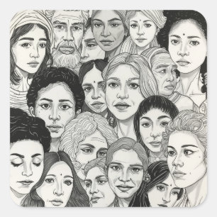 Black & White Paintings Celebrating Diversity Square Sticker