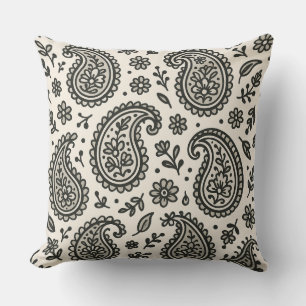 Black & White Paisley Floral Pattern Throw Pillow