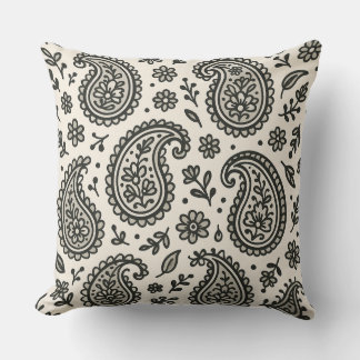 Black & White Paisley Floral Pattern Throw Pillow