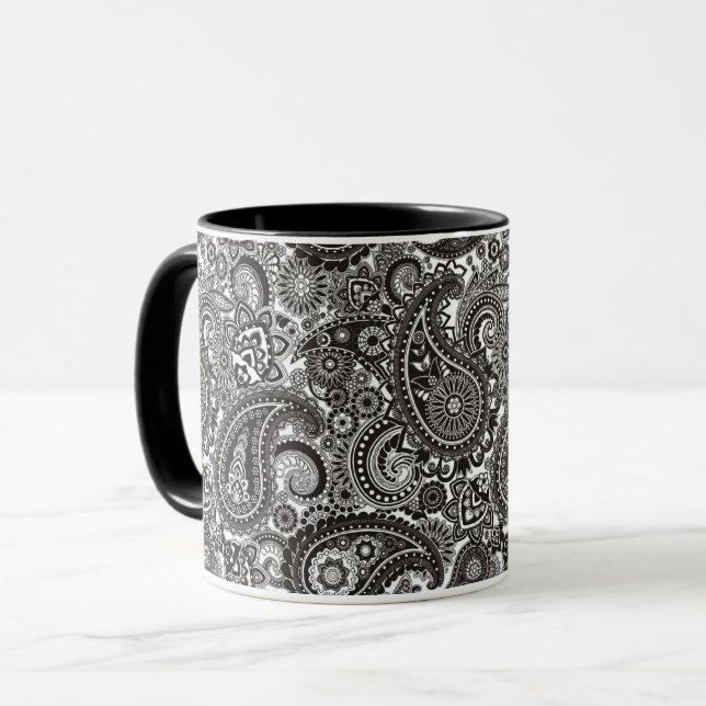 Black & White Paisley Mug (Front Left)