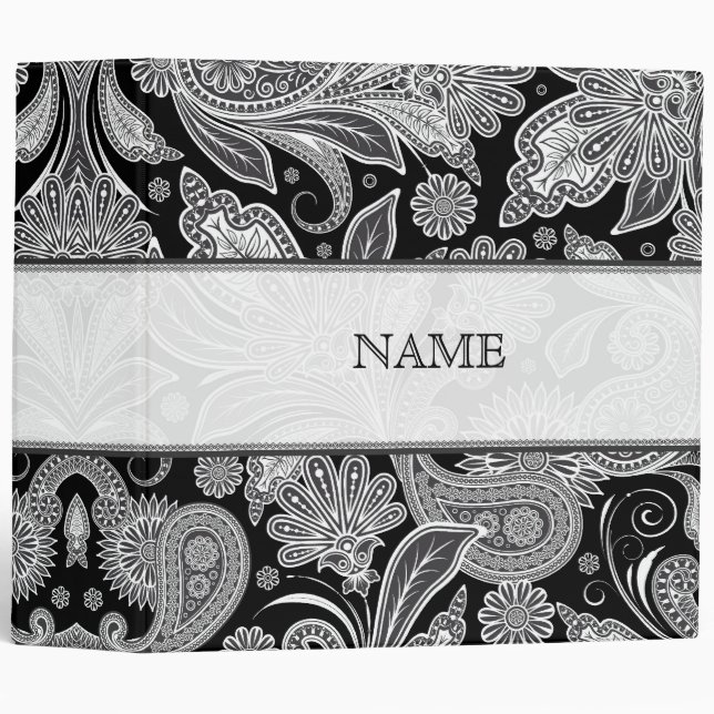 Black & White Paisley Pattern Binder (Front/Spine)