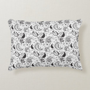 Black & White Paisley Pattern –Elegant Textile Art Accent Pillow