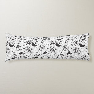 Black & White Paisley Pattern –Elegant Textile Art Body Pillow