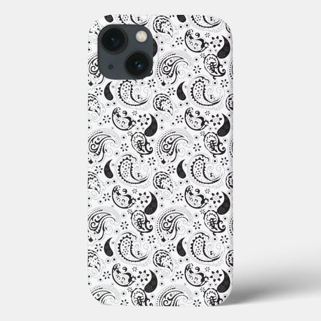Black & White Paisley Pattern –Elegant Textile Art Case-Mate iPhone Case (Back)