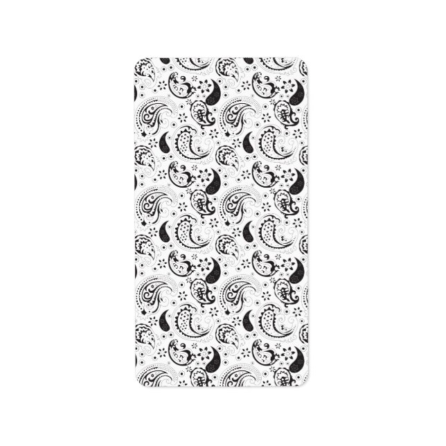 Black & White Paisley Pattern –Elegant Textile Art Label (Front)