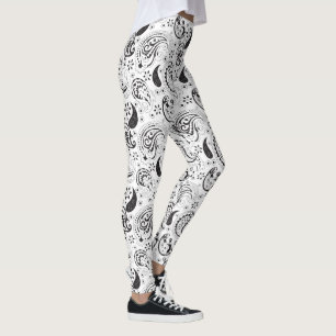 Black & White Paisley Pattern –Elegant Textile Art Leggings